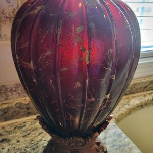 VTG handmade Red And Yellow Splatter Acrylic 13 Inch Vase